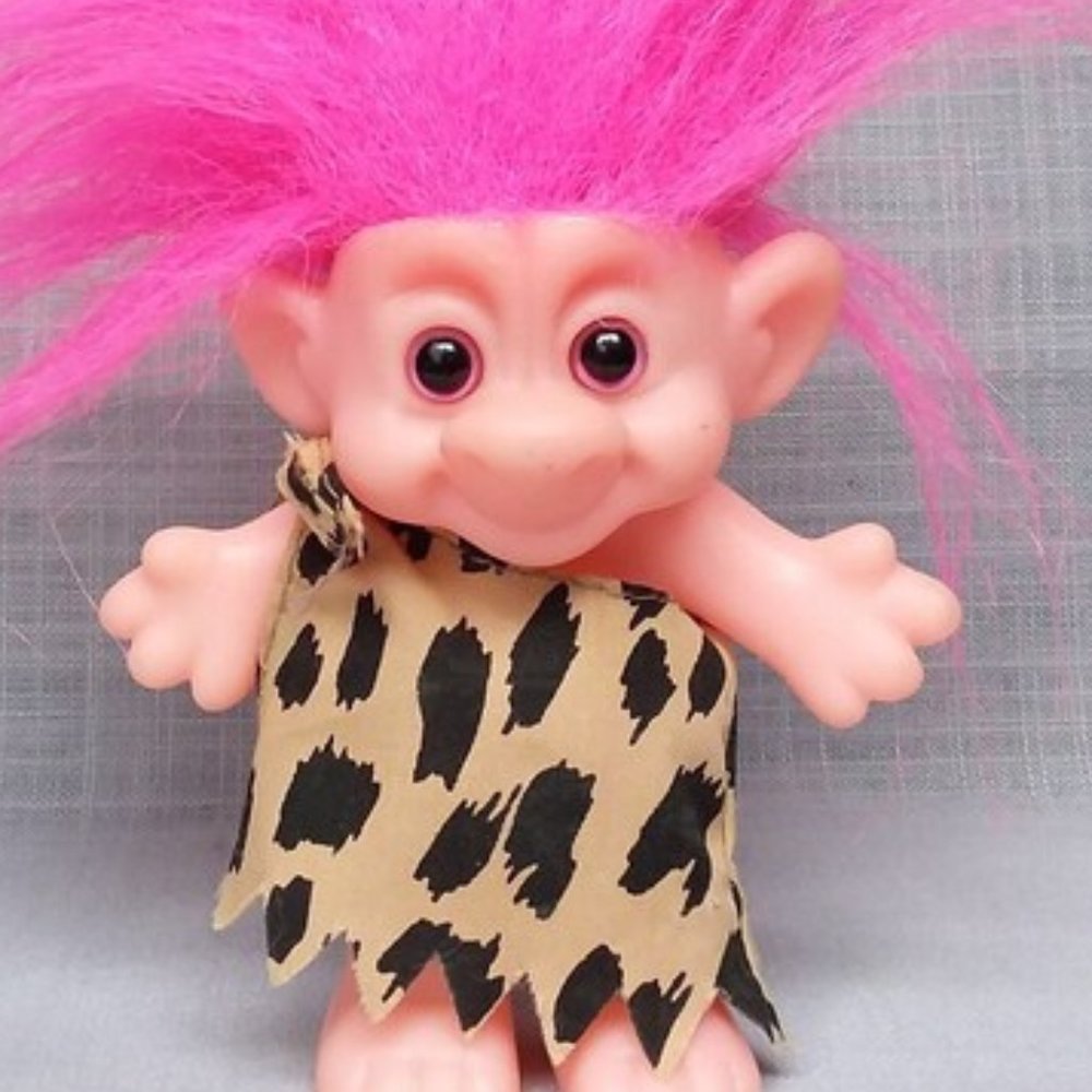 Pink-Haired Troll Doll Action Figure with Leopard Dress